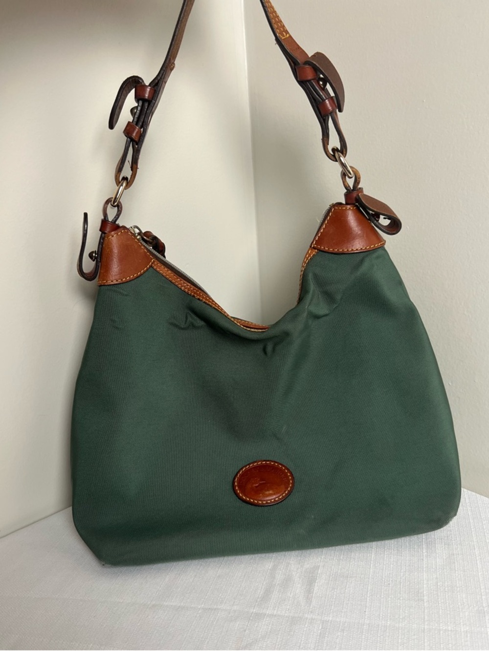 Dooney & Bourke Erica Forest Green Hobo with Brown Leather Trim